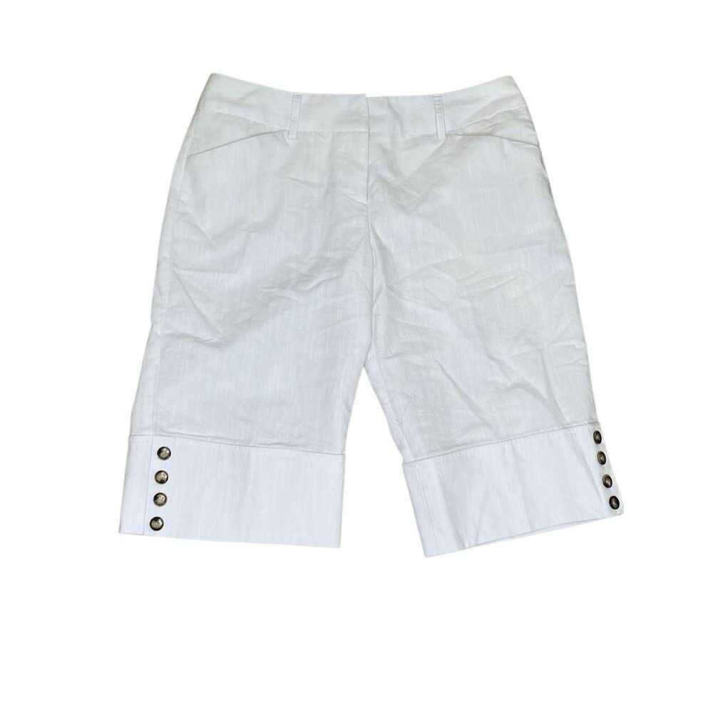 BCX White Bermuda Shorts Cuffed Button Stretch Career Casual Size 9 Y2K Summer